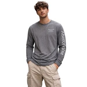 Abercrombie‎ & Fitch Long Sleeve Pullover Tee Shirt Men's Size Large Grey Logo